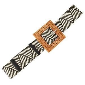 Zebra and Woven Square Buckle Belt